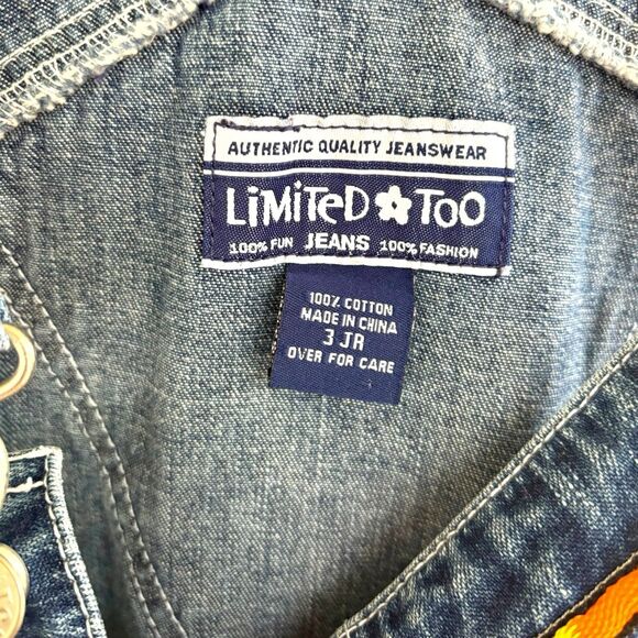 Vintage Limited Too 90s Denim Overalls Juniors 3 Blue Rainbow Trim Y2K Grunge - Picture 2 of 10